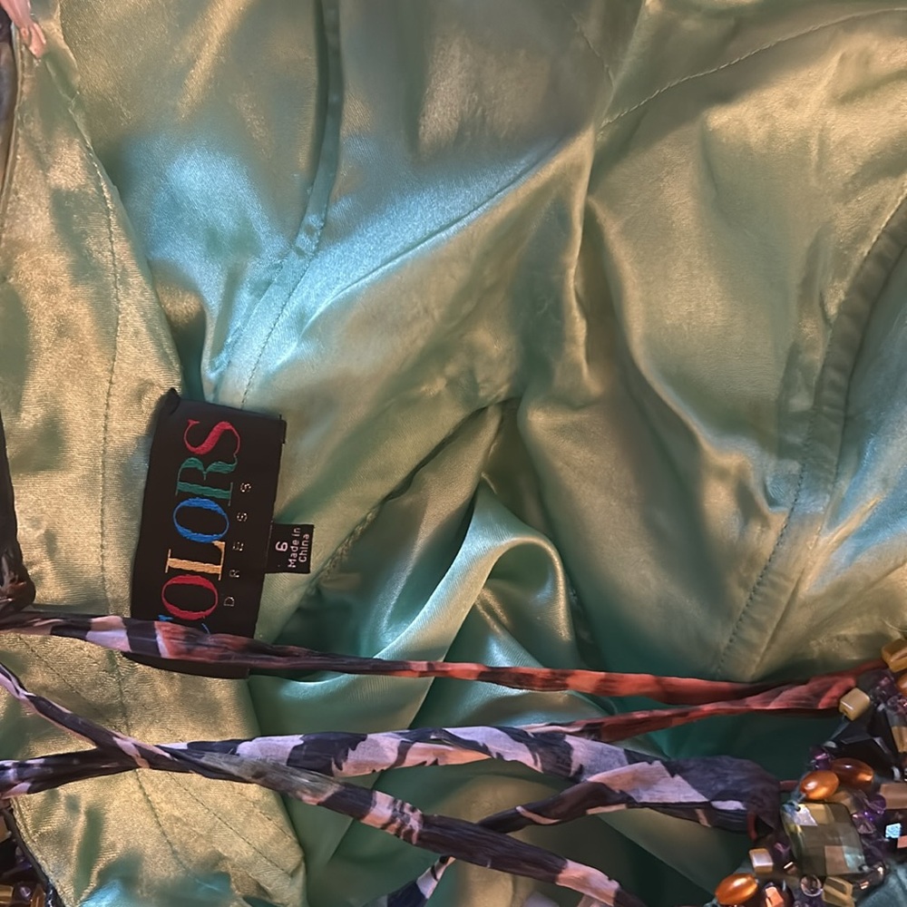 Multi Silk Prom Evening Gown Dress Sequin Beaded spaghettini Straps - Picture 6 of 6